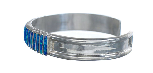 Blue Opal Inlay Sterling Silver Zuni Indian Cuff Bracelet AX123910
